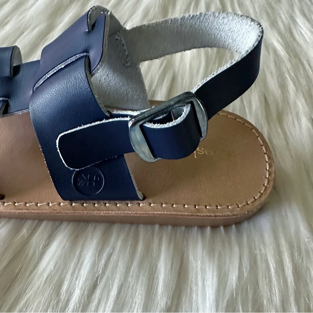 Kids Navy Leather Strap Sandals